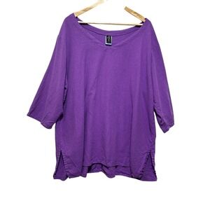 MIB Button Linen Blend Tunic Top XL Purple Made In USA Textured Oversized Casual